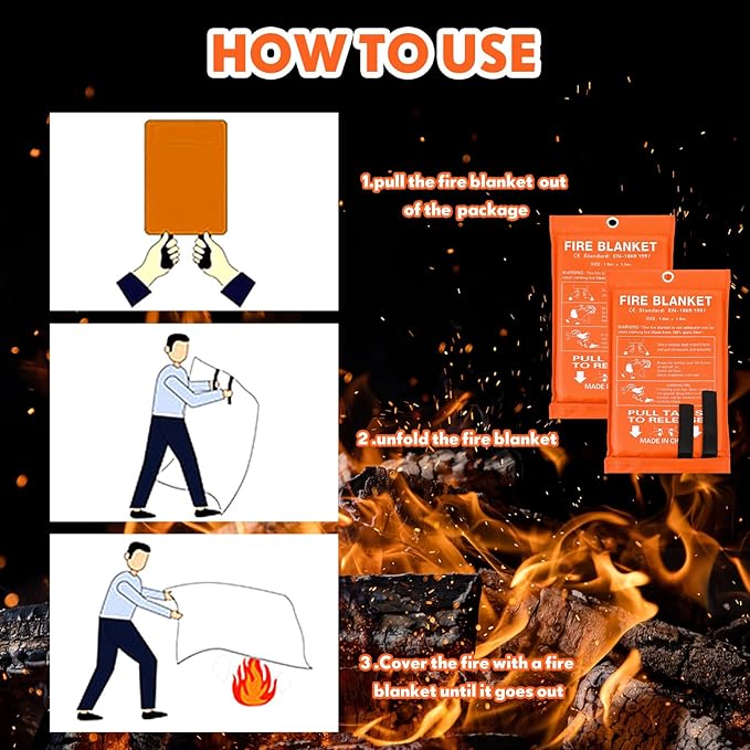 Macarrie 30 Pack 39” x 39” Fire Blanket Emergency for Home and Kitchen Safety Suppression Blanket Fiberglass Fireproof Survival for Fireplace Car Office Camping (Orange)