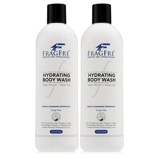 Sensitive Body Wash 16 oz (2-Pack Gift Set) - Paraben Free Sulfate Free Body Cleanser - Hypoallergenic for Delicate and Flaky Skins - No Added Fragrance - Cucumber for Hydration - Vegan GF/CF