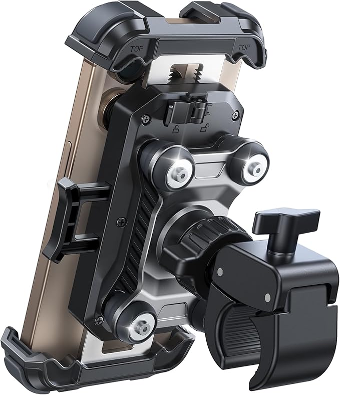 JOYROOM Motorcycle Phone Mount Holder - [Dual Vibration Dampener] 150mph Anti-Shock Phone Holder for Motorcycle [Upgrade Metal Handlebar Clamp] - Bicycle Bike Phone Holder Mount for 4.7-7" Cell Phones