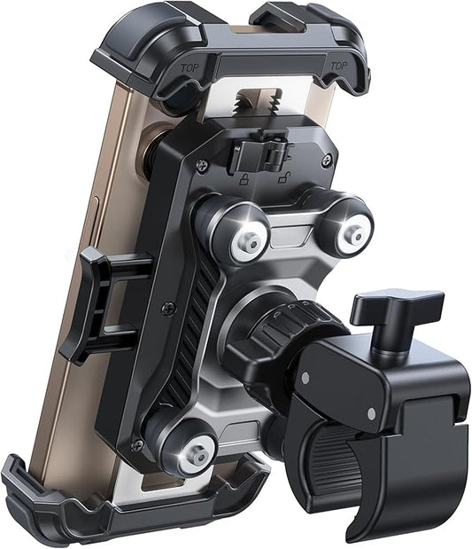 JOYROOM Motorcycle Phone Mount Holder - [Dual Vibration Dampener] 150mph Anti-Shock Phone Holder for Motorcycle [Upgrade Metal Handlebar Clamp] - Bicycle Bike Phone Holder Mount for 4.7-7" Cell Phones