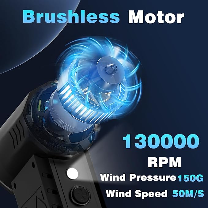 Compressed Air Duster,130000RPM Electric Air Duster with LED Auxiliary Light & 3-Mode Flashlight,4 Gears diamond Design Mini Blower with Display,Hand Held Jet fan for Keyboard,Car,Snow,Barbecue