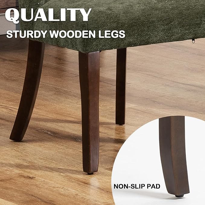 UVV Wooden Dining Chairs Set of 4, Mid Century Modern Chenille Upholstered Dining Room Chair Kitchen Chairs, Farmhouse Dinner Chair with Solid Wood Legs for Kitchen Dining Room, Green-Chenille