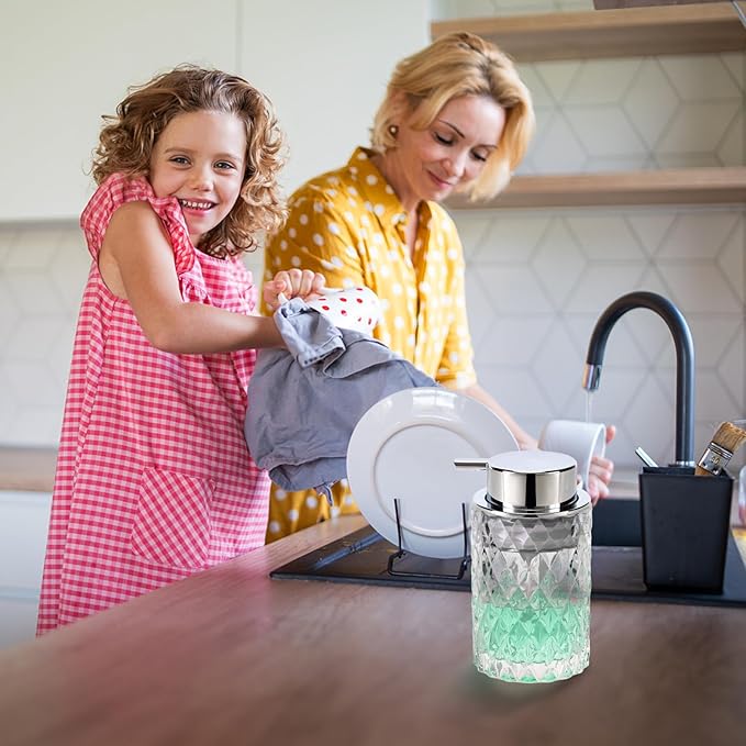 Bathroom Glass Soap Dispenser with Durable Rust-Proof Plastic Liquid Pump (Can't Foam) Hand Lotion Dispenser Antislip Shampoo Kitchen 10oz 2 Pack