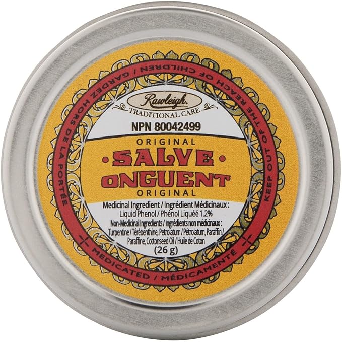 Rawleigh Antiseptic Yellow Salve Small Tin: 0.96 oz, Natural, Multi-Purpose Ointment Soothes Skin Cuts, Bruises, Irritations, with Turpentine, Phenol, Cottonseed Oil, Original Formula - Pack of 1