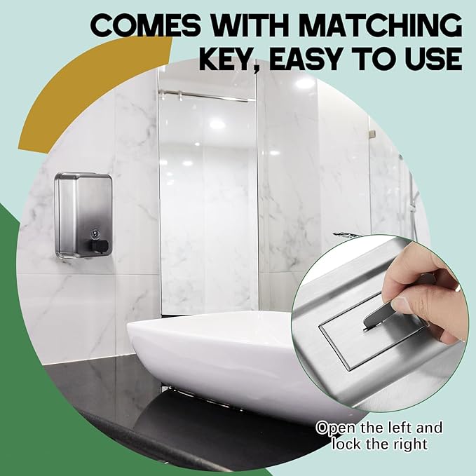 Maxdot 2 Pcs 37 OZ/1100 ML Commercial Stainless Steel Soap Dispenser Wall Mount with Manual Anti Leak Pump for Home Bathroom Accessories Kitchen