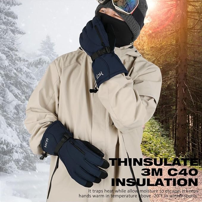 MCTi Waterproof Mens Ski Gloves Winter Warm 3M Thinsulate Snowboard Snowmobile Cold Weather Gloves