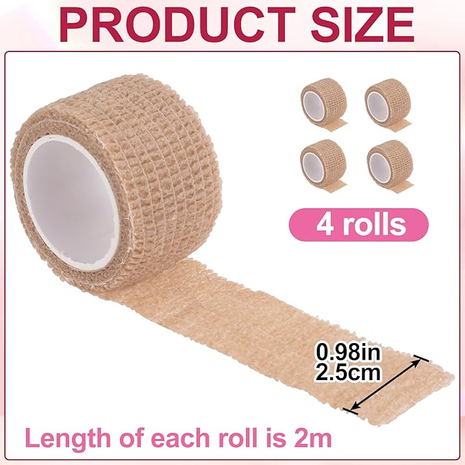 4 Rolls Self Adhesive Bandage Wraps, Elastic Cohesive Bandage Wrap, 0.98''x 2.18 Yards Breathable Protector Tape for Fingers Toes Ankles Wrists Knees- Skin Color