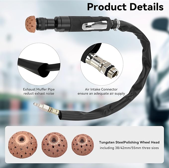 Air Tire Repair Polish Patch Tools Kit, with 2500 RPM Low Speed Air Tire Buffer, Tire Inner Liner Scrapper, Patch Roller, Tire Buffer Wheel