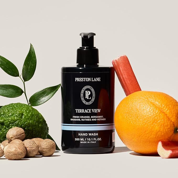 Preston Lane Luxury Hand Wash, Terrace View Scent – Hydrating & Nourishing Formula with Organic Oils, Active Kiwi & Apple Water, and Vegetable Glycerin | Gentle Cleansing, Vegan & Cruelty-Free