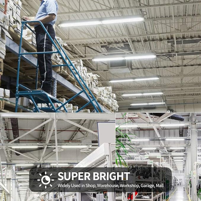 (6- Pack) 4FT LED Shop Light, 65W 5000K Daylight White 7500LM Super Bright T8 Integrated Fixture U-Shape 4 Rows Linkable Tube Lights for Garage Warehouse Workshop Basement Plug and Play
