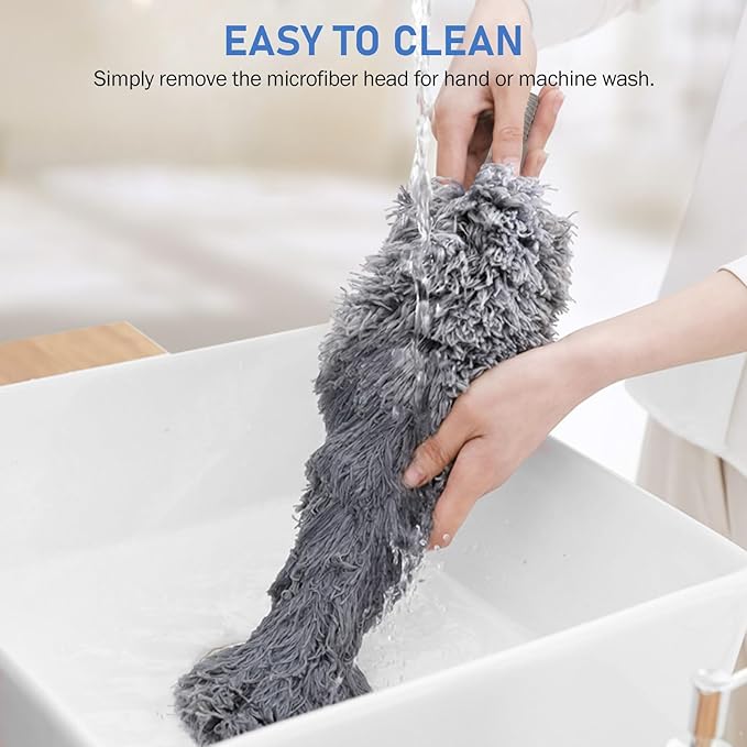 SetSail Dusters for Cleaning, 100-inch Extra-Long Floor Duster with Extension Pole Bendable Microfiber Head Washable Ceiling Fan Cleaner Duster for High Ceilings, Furniture