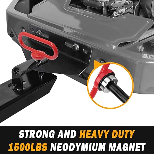 2 Packs Magnetic Hitch Pin, Lawn Mower Trailer Hitch Pins 1/2 Inch with Handle and Clip, Trailer Gate Pin for Mowers, Tractor Truck, Towing Cargo, ATV - Simple One Handed Hook On & Off（Red