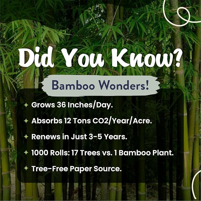 Bamboo Toilet Paper - Organic Ultra Soft 3 Ply - Chemical & PFAS Free, Non-Toxic - 350 Sheets, 12 Pack - Septic Safe, Sustainable - Plant Trees Initiatives with Each Purchase