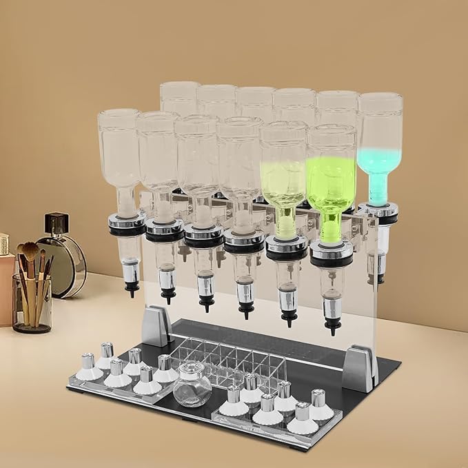 Manual Perfume Dispenser 12 Bottle Station w/200ml Dispenser Pumps, 12 Pump Heads and 12 Testing Cups