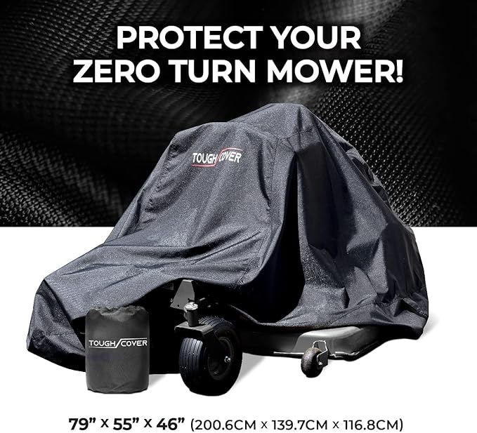 Tough Cover Zero Turn Mower Cover - 600D Marine Grade Fabric - Black - Waterproof & Drawstring Strap - Riding Lawn Mower Cover with UV, Dust, Rain & Snow Protection