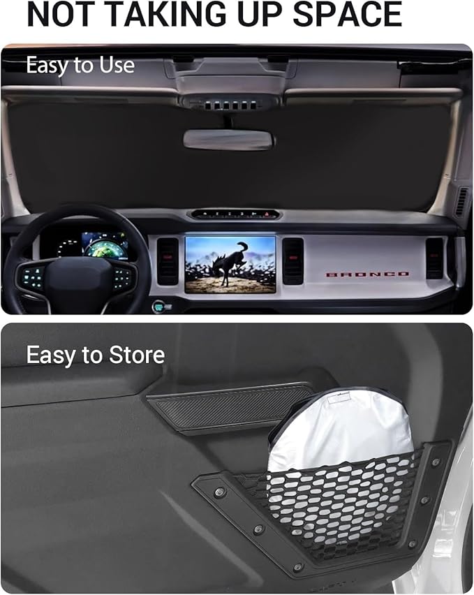 Proadsy Upgrade Windshield Sun Shade Custom Fit Ford Bronco 2/4-Door 2021-2024 2025 Foldable Front Sunshade Protector Blocks UV Rays Keep Car Cooler