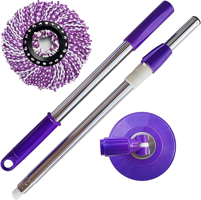 Spin Mop Replacement Handle, 360 Degrees Rotating Telescopic Mop Stick with Robust Reinforced Plastic Disc, Purple