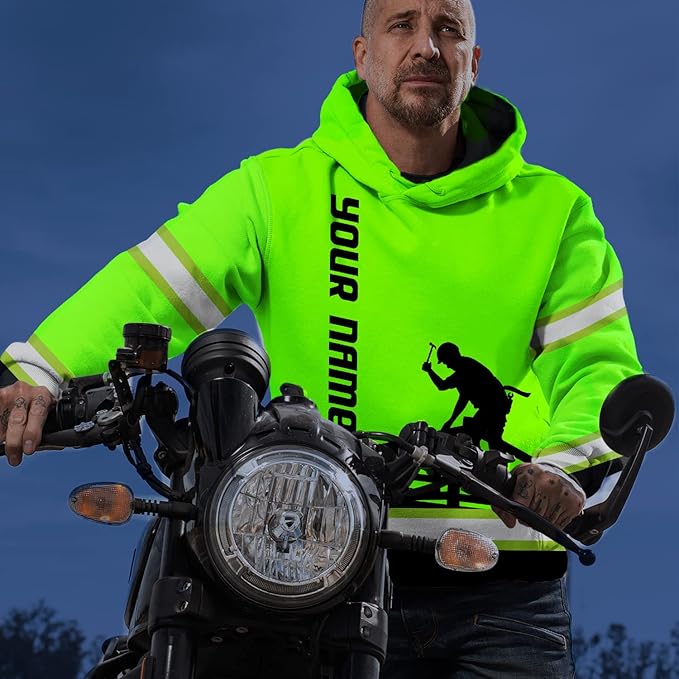 Matedecor High Visibility Hi Vis Hoodie for Men - Jobs Collection Custom Name Class 3 Reflective Safety Workwear