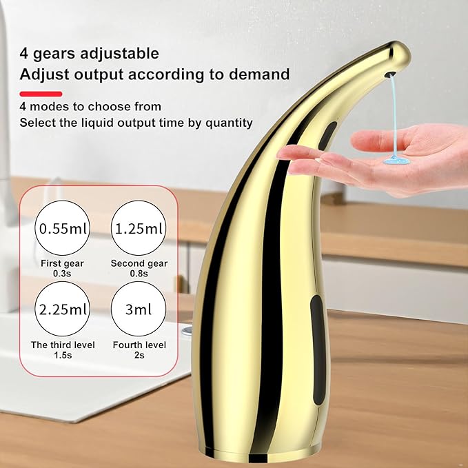 Automatic Soap Dispenser Touchless Modern Minimalist Magnetic Charging Infrared Inductio Kitchen and Bathroom Soap Pump 10oz/300ml Gold (Golden)