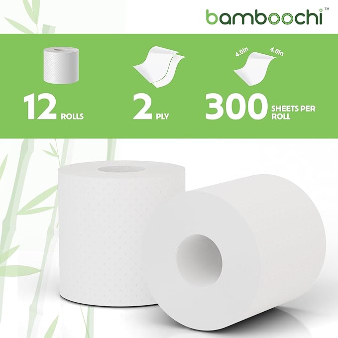 Bamboo Toilet Paper, Septic Safe Toilet Paper 2 Ply 96 Rolls 300 Sheets Per Roll, Soft Unscented Bath Tissue, RV Safe, Eco-Friendly, Non Chlorine, PFAS Free, Made in Canada