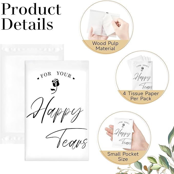 Ocmoiy 30 Pack Happy Tears Tissues for Wedding, 3 Ply Wedding Tissue Packs For Guests, Bulk Individual Facial Pocket Tissues for Wedding Party Favors Travel Graduation Celebration