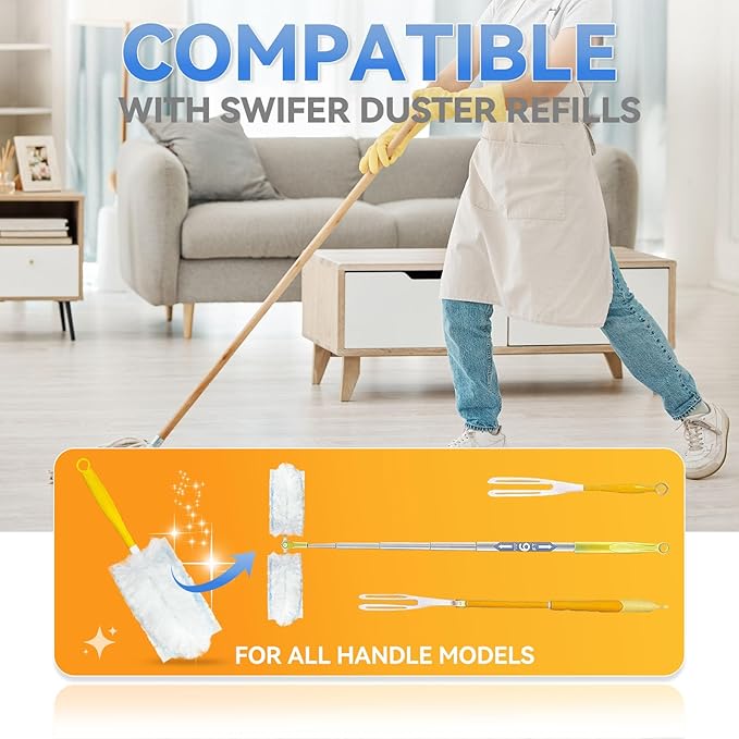 60 Pack Dusters Refills Compatible with Swiffer Duster Handle Models, 180° One Sided Duster Refills for Short and Extendable Handles, with 1 Pack Handle