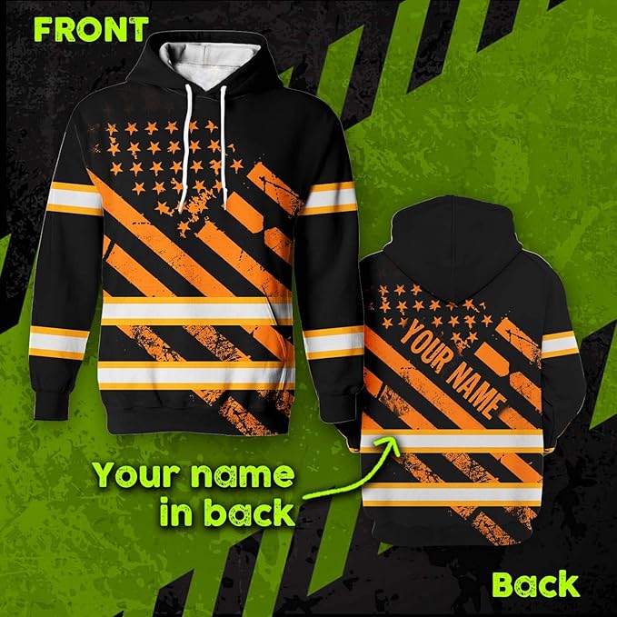 Color US Flag High Visibility Hoodie for Men Women Reflective Tapes Safety Workwear for Worker Runner Patriotic