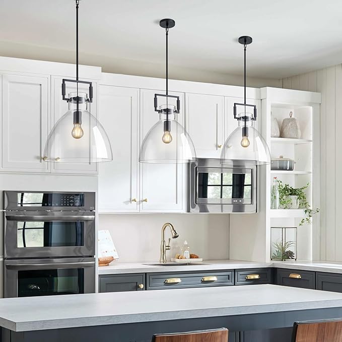 Mondern Large Black Kitchen Island Pendant Light, 14 '' W 1-Light Glass Chandelier,Island Pendant Lights,Farmhouses Pendant Light, for Kitchen,Dining Room,Bathroom,Includes Bulbs