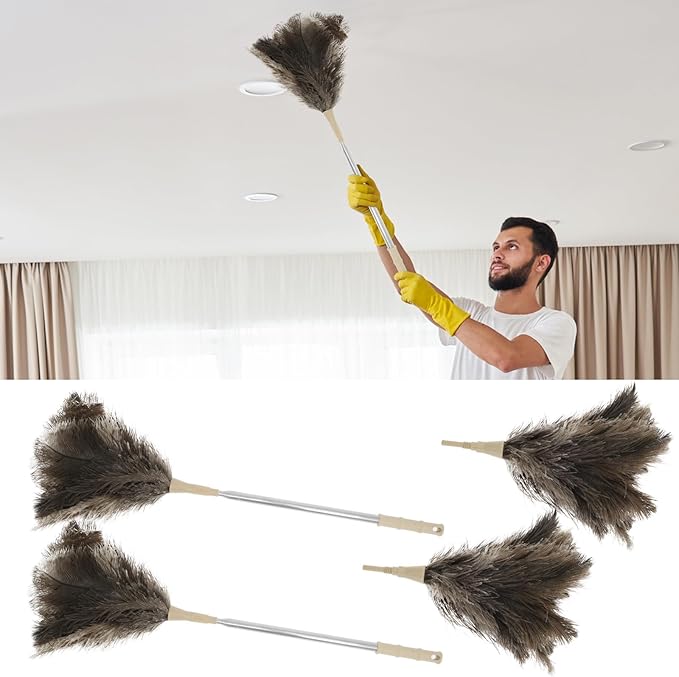 4 Pcs Feather Duster with Extension Pole 29 to 83 Inches Practical Long Feather Dusters Retractable for Home and Car Cleaning (4Pcs-Feather Duster)
