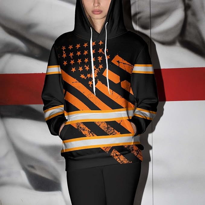 Color US Flag High Visibility Hoodie for Men Women Reflective Tapes Safety Workwear for Worker Runner Patriotic
