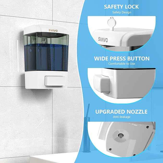 SVAVO Wall Mounted Soap Dispenser Kitchen Bathroom Manual Soap Dispenser Refillable Hand soap Dispenser for Liquid Contianers Shampoo Gel Chamber for Household Commerical 23.7oz (700ml) ABS