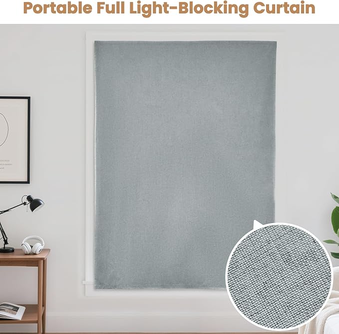 Adhesive Curtain,100% Blackout Curtains, No Drilling, Suitable for Multi-Scenes Privacy Protection (Light Gray - W60 × L84 in)