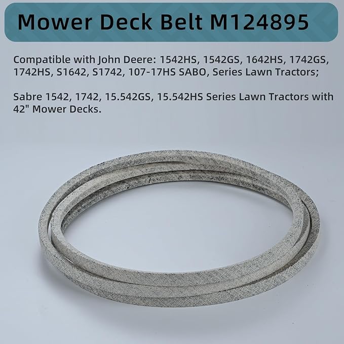 1/2 x 115'' Mower Drive V-Belt Replace for M124895,Compatible for John Deere Scotts S1642 S1742 Sabre 1542GS 1542HS 1642HS, Mower 42-inch Deck Drive Belt Kevlar Lawn Mower Belt (M124895)