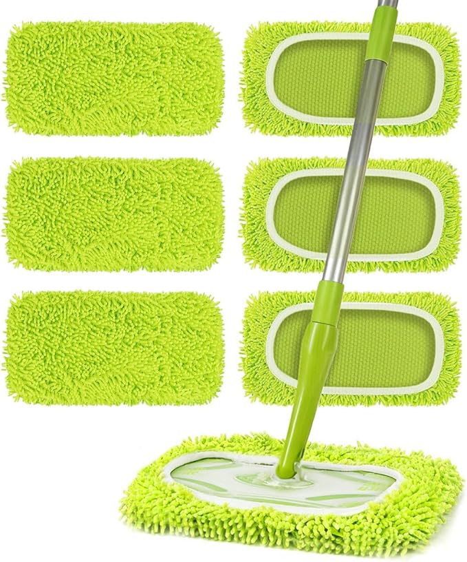 6 Pack Reusable Microfiber Mop Pads Compatible with Swiffer Sweeper Mop, Washable Wet Mopping Pad Refills and Dry Sweeping Cloths for Hardwood, Vinyl, Tile, Laminate, and Multi-Surface Cleaning