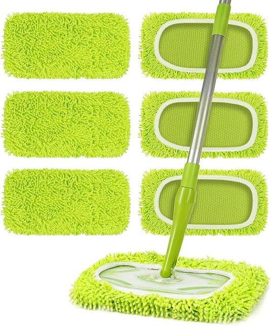 6 Pack Reusable Microfiber Mop Pads Compatible with Swiffer Sweeper Mop, Washable Wet Mopping Pad Refills and Dry Sweeping Cloths for Hardwood, Vinyl, Tile, Laminate, and Multi-Surface Cleaning