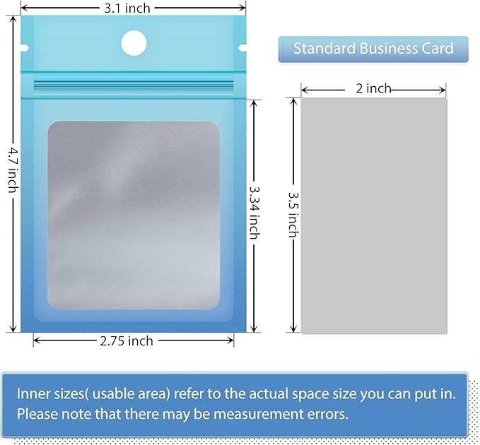 Funfery 100 Pcs Resealable Smell Proof Bags for Food Storage,Clear Cute Gradient Mylar Bags for Small Business Foil Zipper Packaging Bag for Sample Jewelry Eyelash Gloss(Blue Blue,3.1×4.7in)