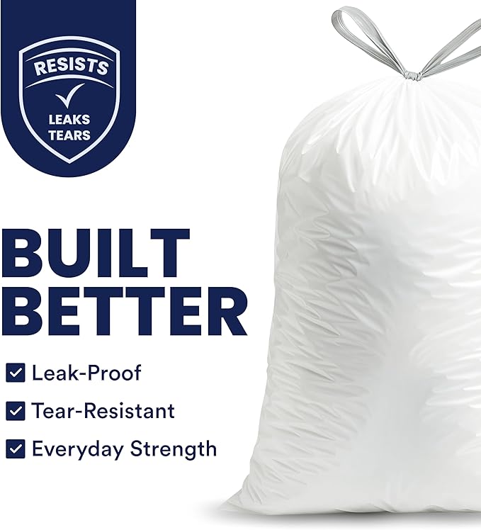 Plasticplace 8 Gallon Trash Bags: Premium White Drawstring Garbage Bag, 0.7 Mil Thickness, Durable Trash Can Liners, Garbage Bags for your Trash Can, Ring Size 22" x 22" (Pack of 100)