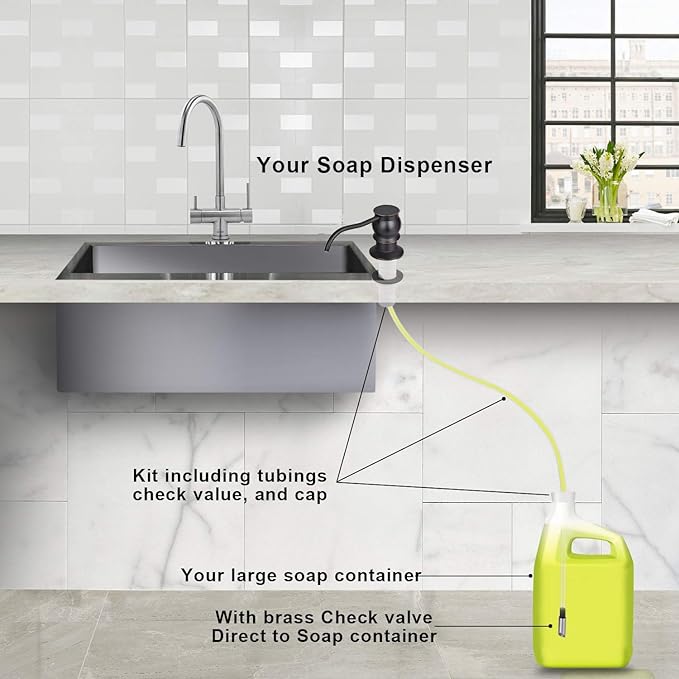 SAMODRA Soap Dispenser for Kitchen Sink, Brass Pump Head Oil-Rubbed Bronze Finish Built in Design with 39” Extension Tube Directly to Soap Bottle, No More Messy Refills(No Bottle)