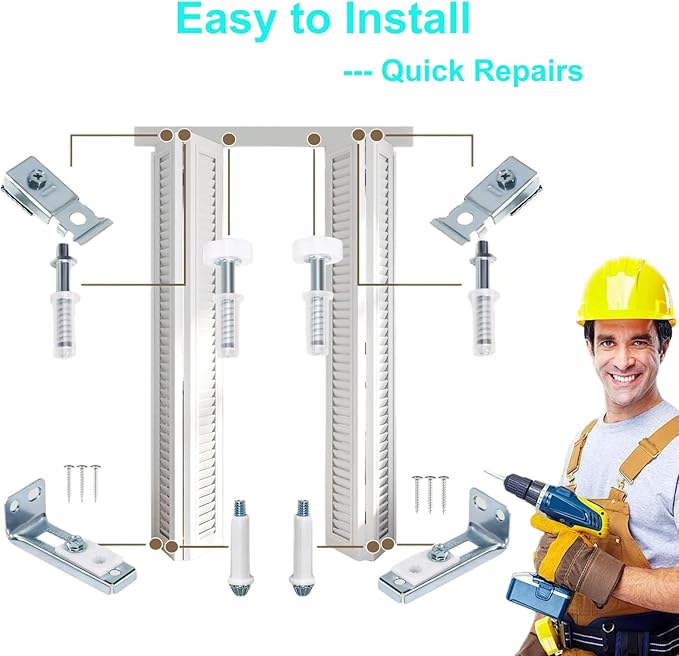 2 Pack Bifold Door Hardware Repair Kit - Ideal Replacement Parts for Bi - fold & Sliding Closet Doors, Includes Top & Bottom Brackets, Pivots & Guides Wheel for Folding Pocket & Accordion Doors