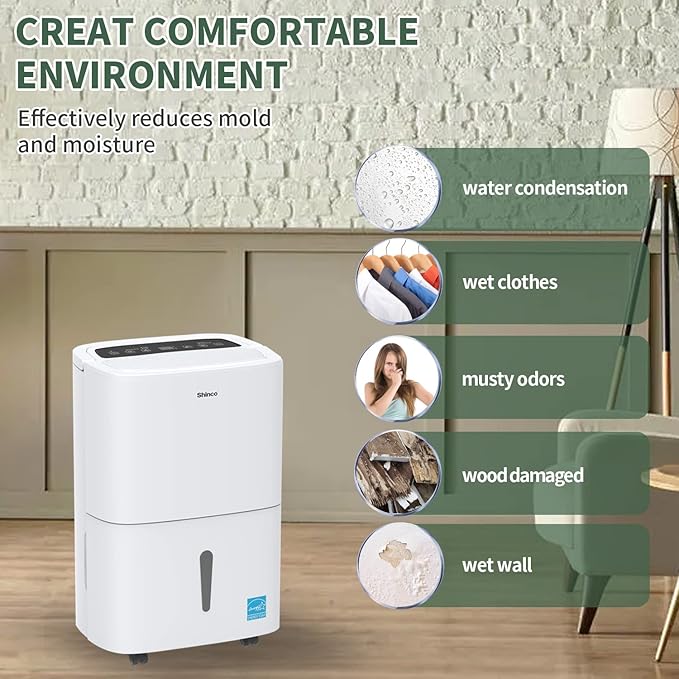 150 Pint Energy Star Dehumidifier with Pump and WIFI for Large Room/Basement (7,000 Sq.Ft) - Auto Drain Hose, Continuous Drainage, Auto Defrost - Quiet for Bedroom, Bathroom, Home & Commercial Use