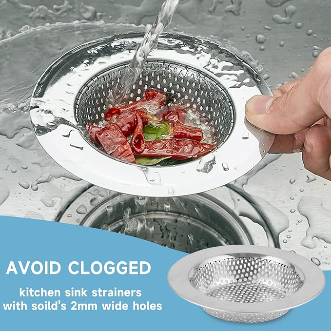 3 Pieces Kitchen Sink Stopper Strainer, Garbage Disposal Plug, Anti-Clogging Stainless Steel Sink Disposal Stopper, Perforated Basket Drain Filter Sieve or Keep Water for Standard Kitchen Sink Drain