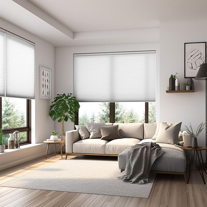 Changshade Cordless Cellular Shades, Light Filtering Honeycomb Shades for Windows, Pull Down Pleated Blinds, Easy to Install for Indoor Windows and French Doors,30" W x 72" H, Grey