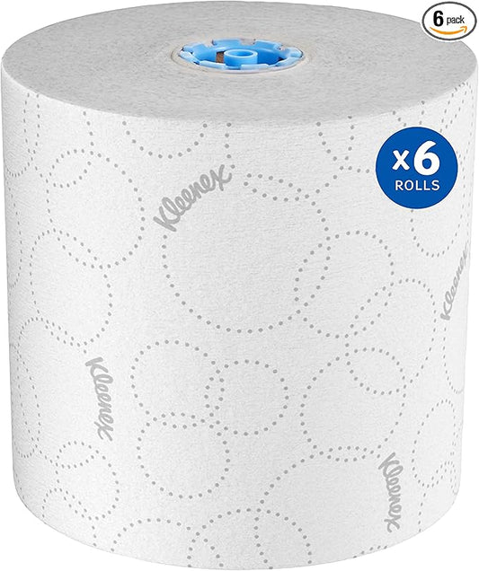 Kleenex Professional Hard Roll Paper Towels, Bulk (54471), Hardwound, Elevated Design, Premium Absorbency Pockets, White, for ScottBrand Blue Core Dispensers (6 Rolls at 500' Each, 3,000'/Case)