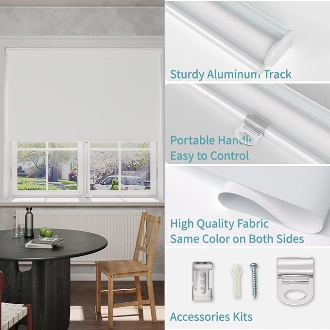 MYshade Blackout Cordless Roller Shades, Room Darkening Free-Stop Roll Up Blinds for Windows, Pull Down Blocking Blind for Home and Office, Easy to Install, 39" X 72", White