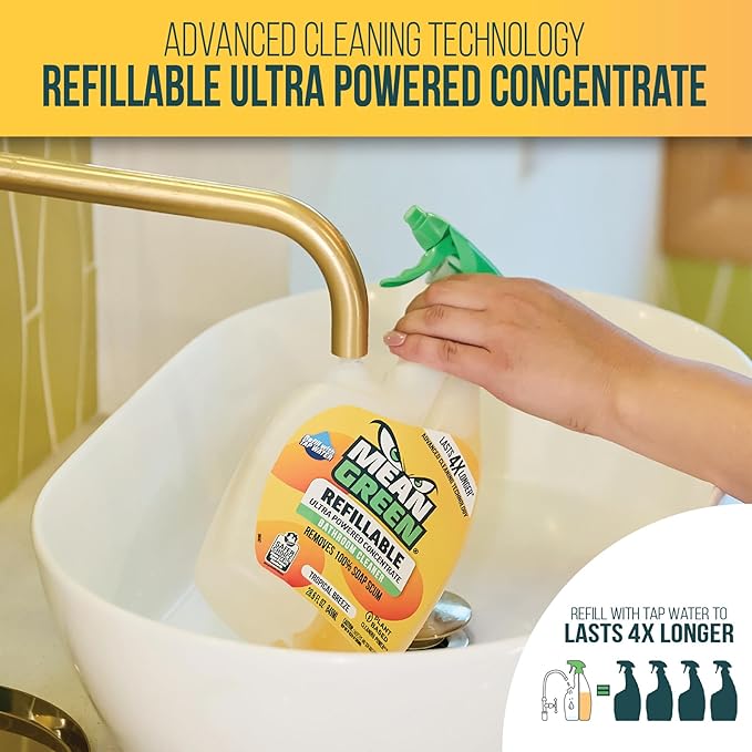 Mean Green Refillable Ultra Powered CONCENTRATE Bathroom Cleaner, Tropical Breeze, 14.3 Ounce 2-Pack