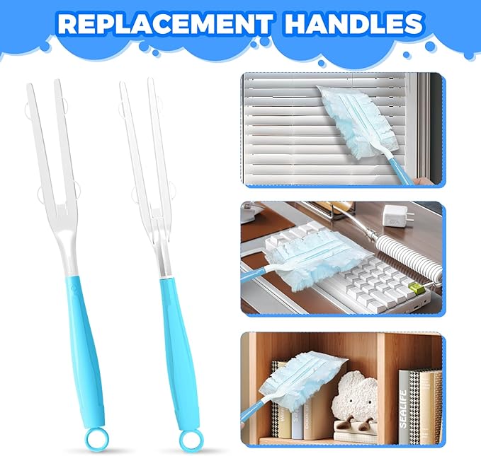 10PCS Duster Refills Folding Handles Set Compatible with Swiffer Dusters,Disposable Static Dust Removal Brush Handle for Dusting Electronics,Furniture,Blinds,Ceiling Fans (10, Blue)