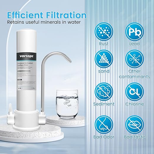 Vortopt Countertop Water Filtration System - Faucet Water Filter for Sink - Water Purifier for Kitchen - Reduces Chlorine, Heavy Metals, Bad Odors - F8 - Includes 1 Filter