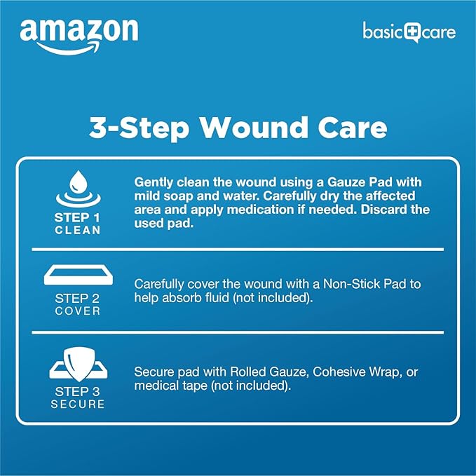 Amazon Basic Care Gauze Pads, 4x4 inches, Sterile, 50 Count | Pack of 4 | For Minor Injuries | Previously All Health