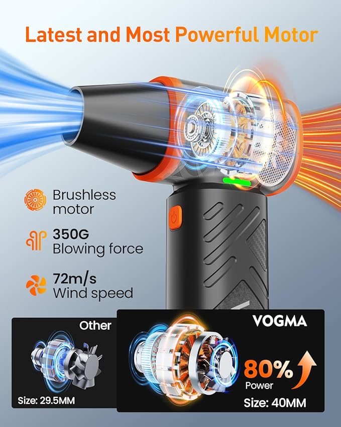V40 Compressed Air Duster-270000RPM 350G Super Power Electric Air Duster, 10000mAh Cordless Rechargeable Brushless Motor Air Duster, Stepless-Adjustable Air Blower for PC, Keyboard, Home, Car