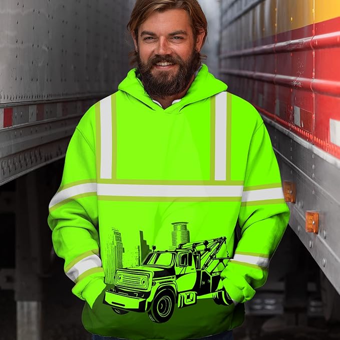 Matedecor High Visibility Hi Vis Hoodie for Men - Jobs Collection Custom Name Class 3 Reflective Safety Workwear